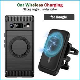 Chargers 15W Qi snelle magnetische auto draadloze oplaadhouder voor Google Pixel 8 7A 7 6 Pro Wireless Car Charger+Magnetic Sticker Case
