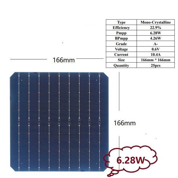 Chargers 166 mm cellule solaire monocristalline bifacial Perc A Grade 228% Haute efficacité DIY 150W Charger de panneau 25pcs Lot 230812