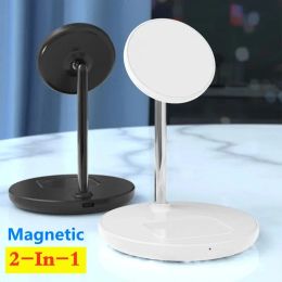 Chargers 2 en 1 Magnetic Wireless Charger Stand Stand Besktop Mobile Phone Phone Station de charge pour iPhone 15 14 13 12 Pro Max AirPods