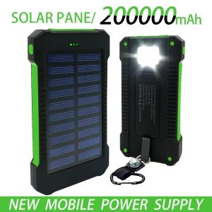 Chargers Livraison gratuite 200000mAh Top Solar Bank Solar Bank Termroproof Charger de batterie externe Powerbank pour Mi iPhone LED SOS Light