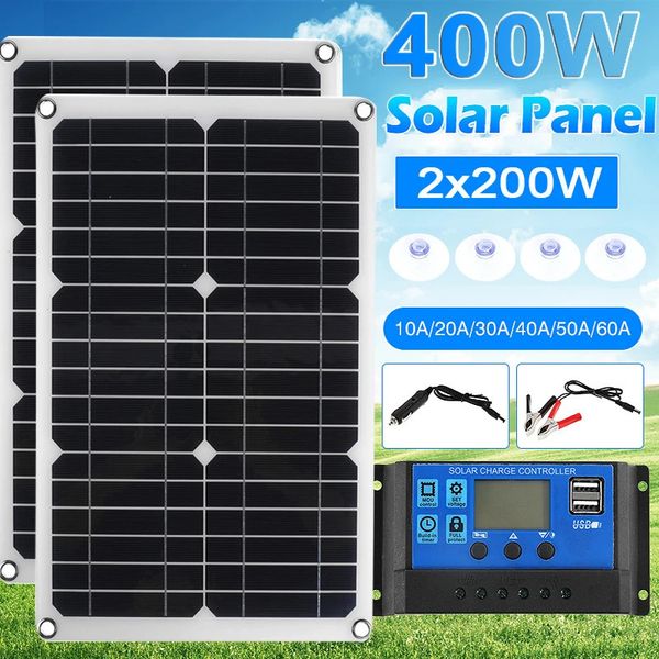 Cargadores 200W 400W Panel solar 18V Célula 10A 60A Controlador para teléfono RV Coche MP3 PAD Cargador Fuente de batería al aire libre 231030