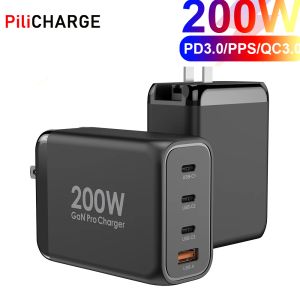 Chargers 200W USB C W Wall Charger 4Port PD 100W PPS45W GAN FAST LADINGSTATION Laptop Traveladapter voor MacBook iPad iPhone14/14