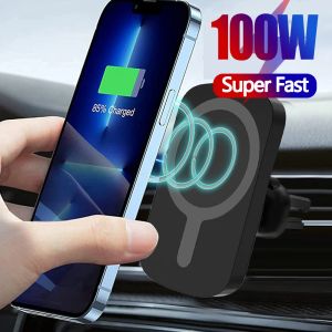 Chargers 2023 Nouveau chargeur de voiture sans fil magnétique 100W adapté à l'iPhone 15 14 13 Pro Max Mini Magsave Fast Charging Vents Phone