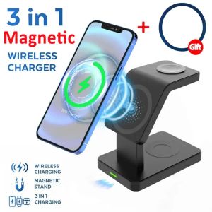 Chargers 3 dans 1 30W MAGNETINE WIRESS CHARGER Stand pour iPhone 15 14 13 12 Pro Max Apple Watch 8 7 Airpods Macsafe Fast Charging Station