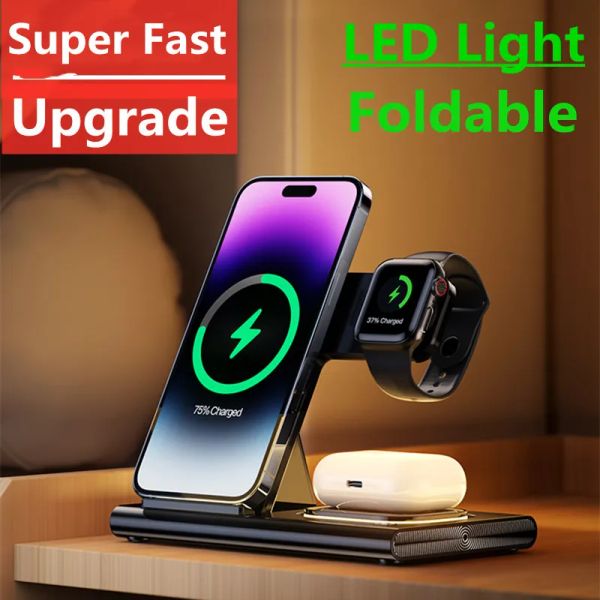 Chargers 3 dans 1 30W Chargeur Wireless Stand Stand Fast Charging Dock Station pour iPhone 14 13 12 Pro Max Apple Watch 8 7 Samsung Watch 5 AirPods