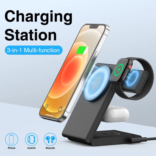 Chargers 3 en 1 Station d'amarrage pliable Chargeur sans fil magnétique support de charge de charge rapide pour iPhone 15 14 Apple Watch S8 / 7