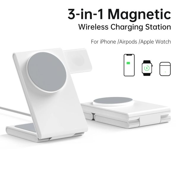 Chargers 3 en 1 Chargeur sans fil pliable Station de charge rapide pour iPhone 14 13 Holder Magnetic Charger Stand Dock pour Apple Watch S8 / 7