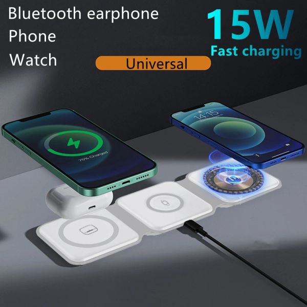 Chargers 3 en 1 support de chargeur sans fil pliable magnétique pour iPhone Apple Watch AirPods Samsung S22 Pro Fast Charging Dock Station