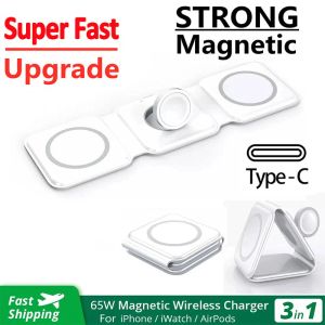 Chargers 3 en 1 padband de chargeur sans fil magnétique pour iPhone 14 13 12 Pro Max AirPods Iwatch Super Fast Wireless Charging Dock Station