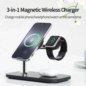 Chargers 3 in 1 magnetische draadloze oplader 15W snel opladen voor iPhone 12 13 14 Pro Max Samsung Apple Watch Airpods Pro Dock Station