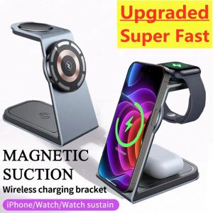 Chargers 3 en 1 support de chargeur sans fil magnétique transparent pour iPhone 12 13 14 Pro Max Apple Watch AirPods Fast Charging Dock Station