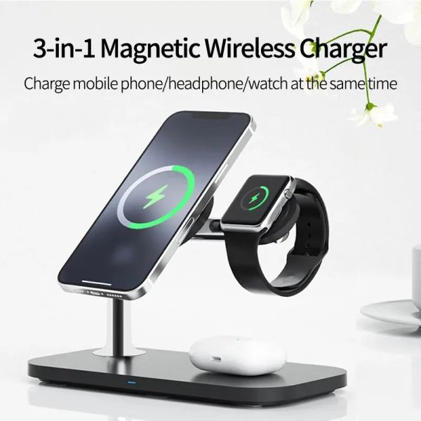 Chargers 3 en 1 Chargeur sans fil magnétique 15W Charge rapide pour iPhone 12 13 14 Pro Max Samsung Apple Watch Airpods Pro Dock Station