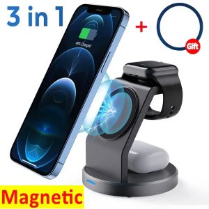 Chargers 3 in 1 Mangetic Wireless Charger Stand voor iPhone 15 14 13 12 Pro Max Apple Watch 8 7 6 AirProds Pro Fast Charging Dock Station