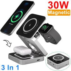 Chargeurs 3 en 1 PAD STOW MAGNET MAGNET WIRESS CHARGER PADable pour iPhone 14 13 12 Apple Watch 8 7 6 AirPods Fast Charging Station