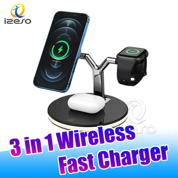 Chargers 3 en 1 Chargeur sans fil 25W Station de charge rapide Dock Affichage des chargeurs rapides pour l'iPhone 12 Pro Max 11 Iwatch Headphone Izeso