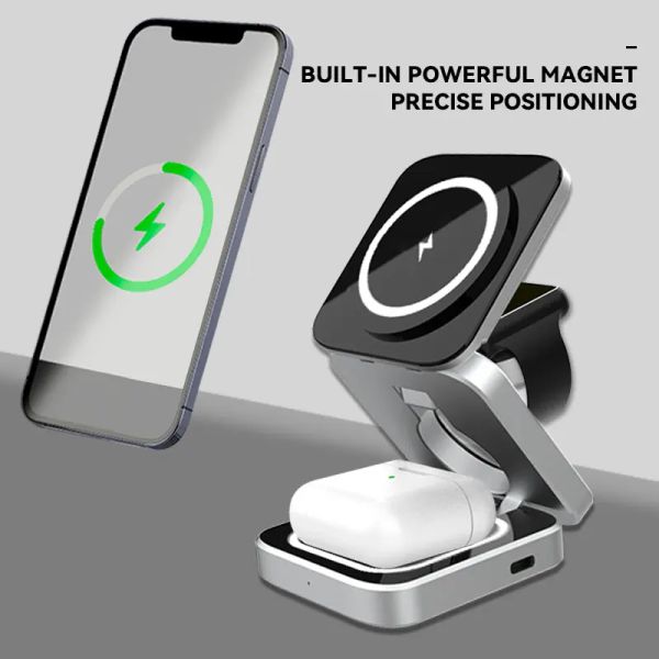 Chargers 3 en 1 Wireless Charger Stand para iPhone 15 14 13 12 Samsung S23 S22 S21 Galaxy Watch 5 4 Buds Active Charging Dock Station