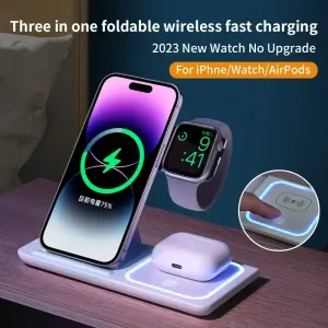 Chargers 3 en 1 padband de chargeur sans fil pour iPhone 15 14 13 12 Apple Watch 9 8 7 Airpods Téléphone pliable Station de quai de chargement rapide