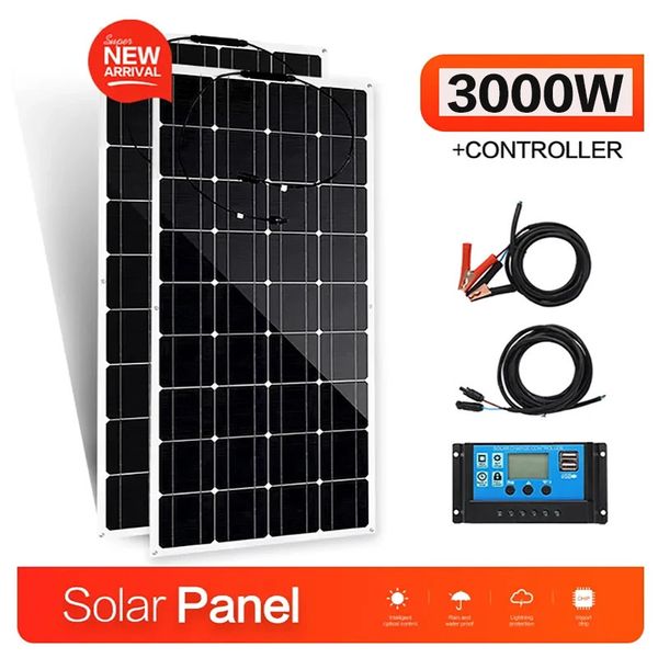 Cargadores 3000W Panel solar flexible 18V Banco de energía portátil de alta eficiencia Carga de emergencia Células al aire libre para acampar en casa 231120