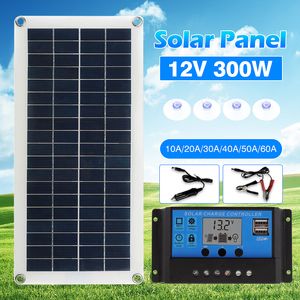 Cargadores Panel solar flexible de 300 W Cargador de batería de 12 V USB dual con controlador de células 10A60A Banco de energía para teléfono Coche Yate RV 230728