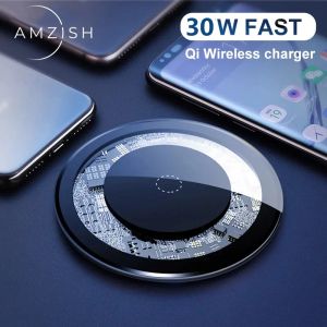 Chargers 30W 15W Charger sans fil rapide transparent pour iPhone 12 13 XS XR 8 QI PAD DE CLARGE FAST pour Samsung Xiaomi Huawei Chargeur rapide