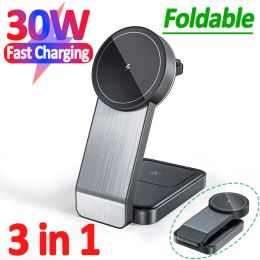 Chargers 30W 3 In 1 Magnetic Wireless Charger Stand pour iPhone 14 13 Pro Max Apple Watch AirPods Pro Iwatch Fast Charging Dock Station