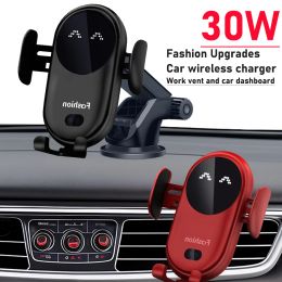 Chargers 30W Car Wireless Charger Auto Mount Téléphone Sucker Support pour iPhone 14 13 Pro Max Samsung Xiaomi Redmi Induction infrarouge