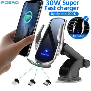 Chargers 30W Car Wireless Charger pour iPhone 15 14 13 12 11 Pro XR 8 Samsung S22 S21 S20 Huawei Xiaomi Magnétique USB Charging Téléphone