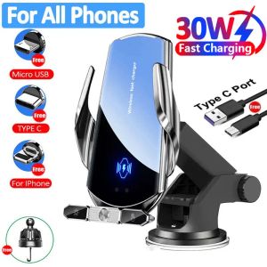 Chargers 30W Car Wireless Charger Stand pour iPhone 11 12 13 14 15 Pro Max Samsung 3 In 1 Adaptateurs magnétiques Téléphone Chargeurs de charge rapide Chargers