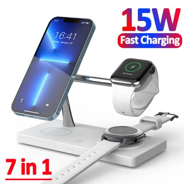 Chargers 30W MAGNETINE WIRESS CHARGER STAND MACSAFE USB LED pour iPhone 14 13 12pro Max Apple Samsung Watch AirPods Charging Station