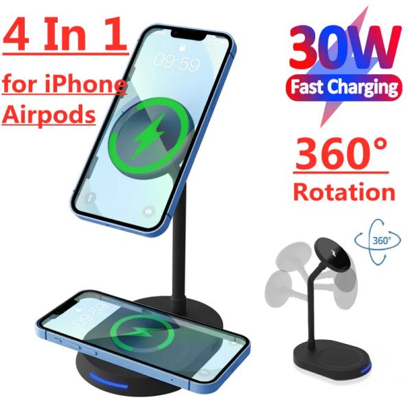 Chargers 30W PAD MAGNET WIRESS CHARGER PAD POUR MacSafe iPhone 12 13 Pro Max Mini AirPods Induction Fast Charging Agking Station