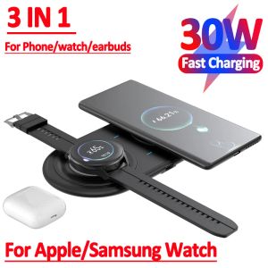 Laders 30W Wireless Charger voor iPhone 14 13 12 Pro Max snellaadkussen voor Apple Samsung Watch 7 6 5 4 3 Active AirPods Pro Buds