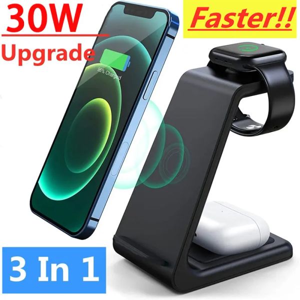 Cargadores de 30W Wireless Charger Stand para iPhone 14 13 12 11 X Apple Watch 3 en 1 Estación de acoplamiento de carga rápida para AirPods Pro IWatch 8 7