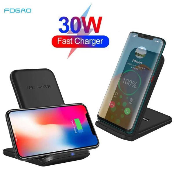 Chargers 30W Chargeur Wireless Stand pour iPhone 14 13 12 11 Pro Max XS XR x 8 Samsung S23 Xiaomi Fast Charging Dock Station Téléphone