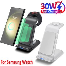 Cargadores de 30W Wireless Travel Charger 3 en 1 para Samsung Galaxy S23 S22 Ultra Watch 6/5/4 Active 1 2 Buds 2 Pro/Pro Cargo rápido de carga