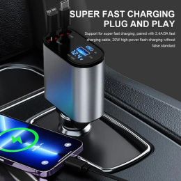 Chargers 4 dans 1 100W Chargeur de voiture rétractable Câble USB Type C pour iPhoneHuaweisamsung Fast Charge Cord Cordette Adaptateur