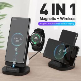 Chargers 4 In 1 66W Magnetic Charger Station voor Huawei P40 Pro Magnet Fast Wireless Charging Dock voor GT2 2E Watch Earbuds Charger Dock