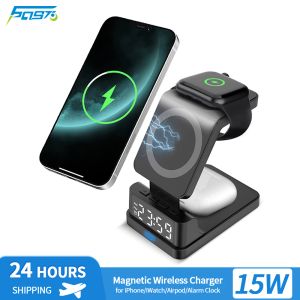 Chargers 4 en 1 chargeur de chargeur sans fil à charge rapide pour iPhone 12 13 14 Pro Max AirPods Apple Watch 15W Macsafe Quick Charg Alarm Récit