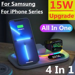 Chargers 4 en 1 stand de chargeur sans fil 15W Station de quai de charge rapide pour iPhone 14 13 12 11 Apple Samsung Galaxy Watch 5 4 3 Airpods Pro