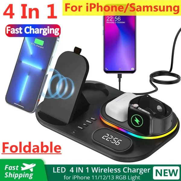 Chargers 4 en 1 Chargeur sans fil Légard pour l'iPhone 14 13 12 11 x Apple Watch AirPods Samsung Galaxy Watch Fast Charging Dock Station