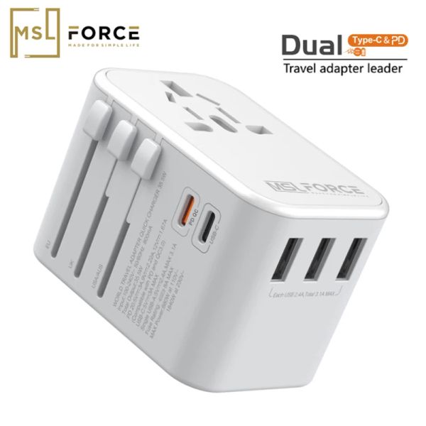 Chargers 4 Port USB Charger avec adaptateur de bouche de voyage universel PD PD Charger mondial pour les prises de bouche électrique Wall UK AU AU avec USB C PD