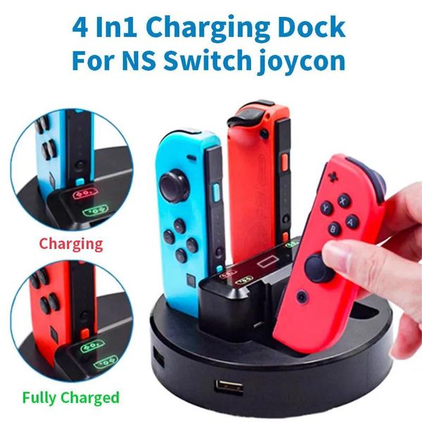 Chargers 4IN1 CHARGING DOCK avec LED pour Nintendo Switch Joycon Controller Stand Charger Station pour Nintend Switch
