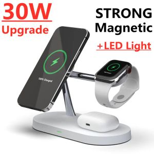 Chargers 5 In 1 magnetische draadloze laderstandaard MacSafe voor iPhone 14 13 12 Pro Max Apple Watch Airpods 30W snellaadstation