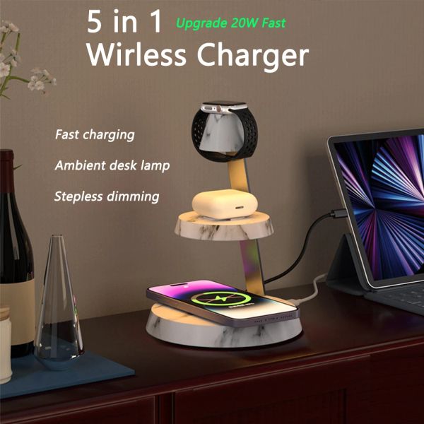 Chargers 5 in 1 Chargeur sans fil Stand 20W Station de quai de chargement rapide pour Iwatch Apple Watch Ultra S8 Airpods Pro pour iPhone 14 13 12 XS