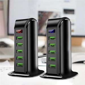 Carregadores 5 portas USB Multi Carregador 20W PD MultiFunction Desktop Digital Display Wall Estação de carregamento rápido para EUA / UE / UK Plug