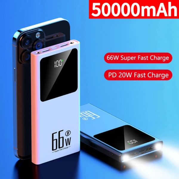 Chargers 50000mAh Power Bank Super Rápido Pantalla digital Pantalla Potencia portátil Cargador de batería externa para iPhone Xiaomi Nuevo