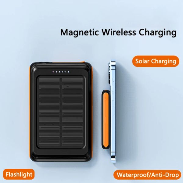 Chargers 5000mAh Banque d'alimentation du chargeur sans fil magnétique magnétique pour iPhone 14 13 12 Solar Powerbank Portable External Battery Charger Powerbank