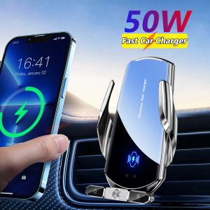 Chargers 50W Wireless Charger Car Air Vent Stand Telefoonhouder Fast laadstation voor Samsung S22 S21 S20 S20 S10 iPhone 12 13 14 Pro Max