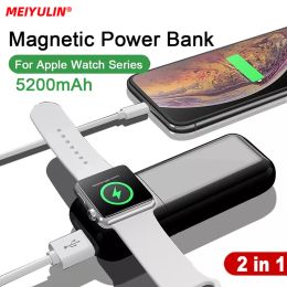 Chargers 5200mAh Magnetic Wireless Power Bank voor Apple Watch 7 8 6 5 Portable Externe Auxiliary Battery voor iPhone 14 Samsung Poverbank