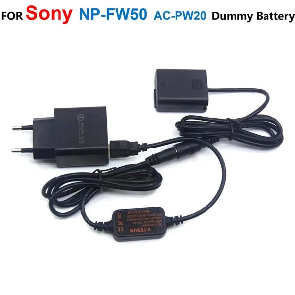 Chargers 5V Câble d'alimentation USB + NPFW50 ACPW20 Batterie factice + adaptateur de chargeur pour Sony A7S2 A7S II A7R A7RII A7M2 A6300 A6500 A7000 ZVE10