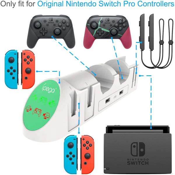 Chargeurs 6 en 1 support de quai de chargement conception de Rail à grande vitesse chargeur d'affichage Joypads avec prise USB 2.0 pour accessoire de jeu Nintendo Switch